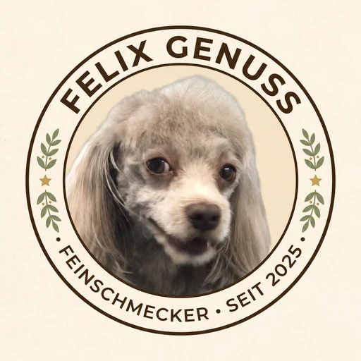 Rundes Felix-Genuss-Logo mit dem Schriftzug Feinschmecker seit 2025